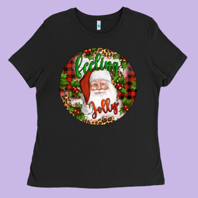 Christmas Feeling Jolly Santa Ladies Tee Designed By Artiststas
