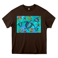 Chocolate Brown Turtle Seashells Starfish Heavy Core Tee - Artiststas