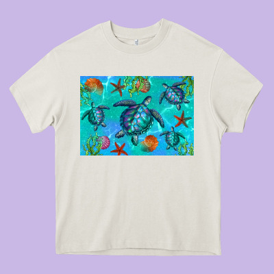 Turtle Seashells Starfish Heavy Core Tee Designed By Artiststas