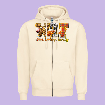 Wtf Wine Turkey Family Zipper Hoodie Designed By Texasbilliewilder