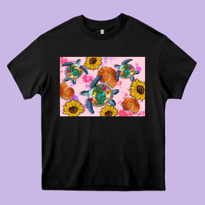 Sunflowers Turtle Heavy Core Tee Designed By Artiststas