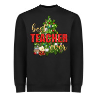 Black Best Teacher Ever With Christmas Tree Heavyweight Sweatshirt - BundleAndBundleShop