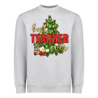 Heather Grey Best Teacher Ever With Christmas Tree Heavyweight Sweatshirt - BundleAndBundleShop