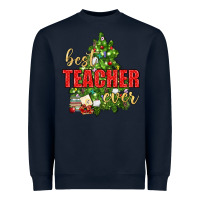 Navy Best Teacher Ever With Christmas Tree Heavyweight Sweatshirt - BundleAndBundleShop