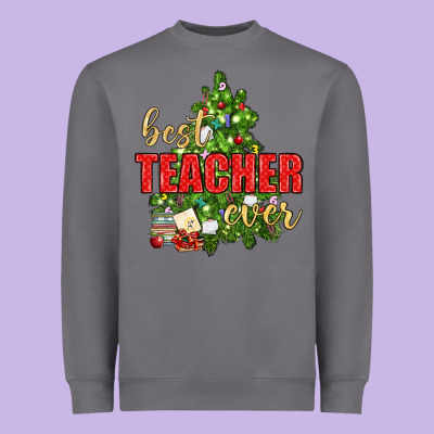 Best Teacher Ever With Christmas Tree Heavyweight Sweatshirt Designed By Bundleandbundleshop