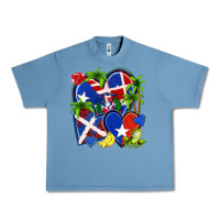 Pebble Blue puerto rico with dominican republic hearts Urban Heavy Tee - NancyCooperArtShop