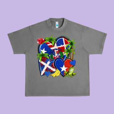 Puerto Rico With Dominican Republic Hearts Urban Heavy Tee Designed By Nancycooperartshop