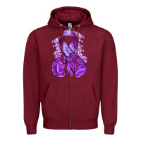 Burgundy purple ribbon with boxing gloves Zipper Hoodie - NancyCooperArtShop