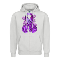 Dove Grey purple ribbon with boxing gloves Zipper Hoodie - NancyCooperArtShop