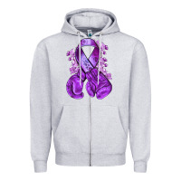 Heather Grey purple ribbon with boxing gloves Zipper Hoodie - NancyCooperArtShop