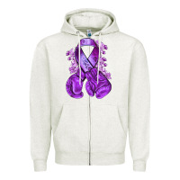 Oatmeal Heather purple ribbon with boxing gloves Zipper Hoodie - NancyCooperArtShop