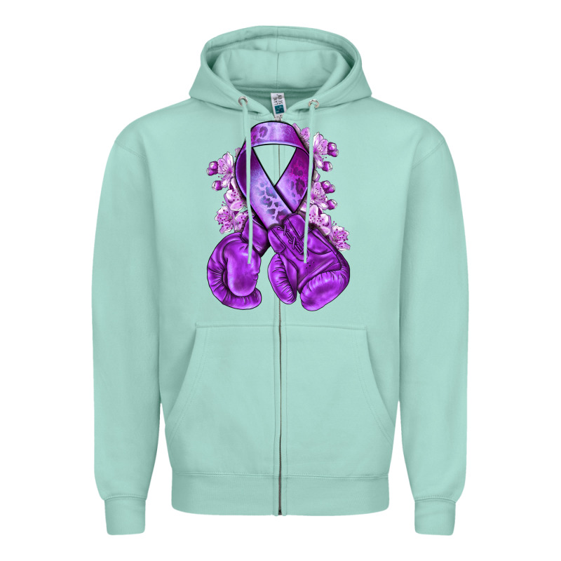 Purple Ribbon With Boxing Gloves Zipper Hoodie by NancyCooperArtShop | Teevron