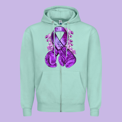 Purple Ribbon With Boxing Gloves Zipper Hoodie Designed By Nancycooperartshop
