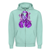 Seafoam purple ribbon with boxing gloves Zipper Hoodie - NancyCooperArtShop