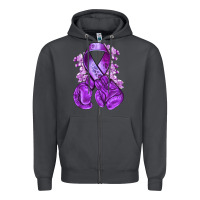 Smoke purple ribbon with boxing gloves Zipper Hoodie - NancyCooperArtShop