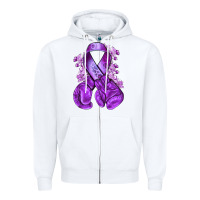White purple ribbon with boxing gloves Zipper Hoodie - NancyCooperArtShop