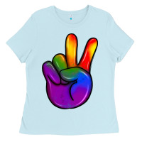 Baby Blue pride peace hand Ladies Tee - JahusDesignShop