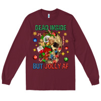 Burgundy Dead Inside But Jolly Af Long Sleeve Tee - BundleAndBundleShop