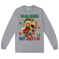 Heather Grey Dead Inside But Jolly Af Long Sleeve Tee - BundleAndBundleShop