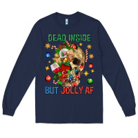 Navy Dead Inside But Jolly Af Long Sleeve Tee - BundleAndBundleShop