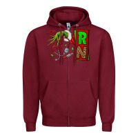 Burgundy Christmas Character  Nurse Zipper Hoodie - NancyCooperArtShop
