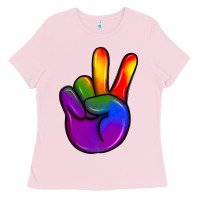 Bubblegum Pink pride peace hand Ladies Tee - JahusDesignShop