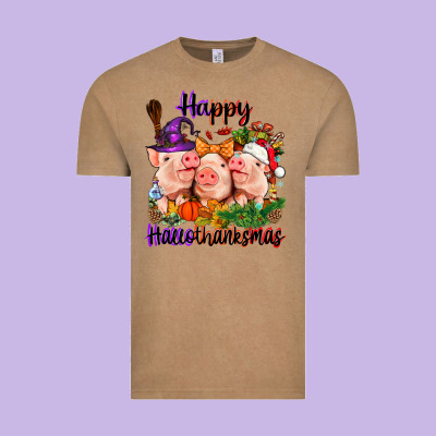 Happy Hallothanksmas Pigs Vintage Tee Designed By Nancycooperartshop