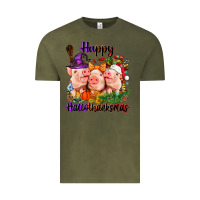 Vintage Olive Happy Hallothanksmas Pigs Vintage Tee - NancyCooperArtShop