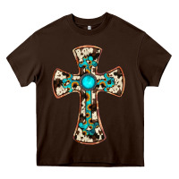 Chocolate Brown cowhide gemstone  cross Heavy Core Tee - JahusDesignShop