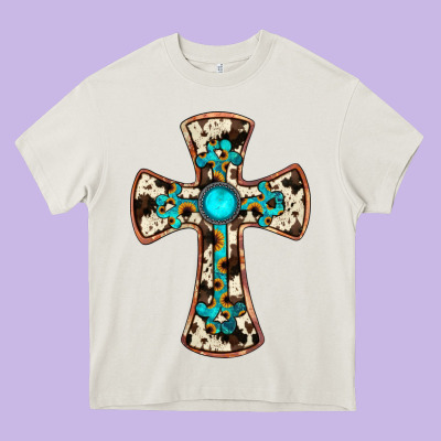 Cowhide Gemstone  Cross Heavy Core Tee Designed By Jahusdesignshop