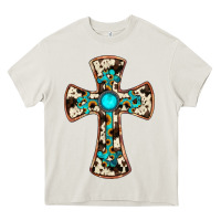 Cream cowhide gemstone  cross Heavy Core Tee - JahusDesignShop