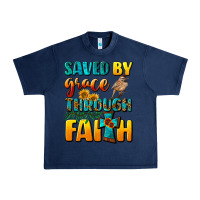 Navy saved by grace through faith Urban Heavy Tee - NancyCooperArtShop