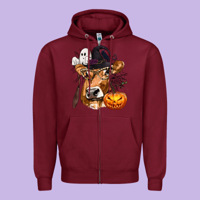 Boo Heifer Cow Halloween Zipper Hoodie Designed By Texasbilliewilder