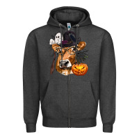 Charcoal Heather Boo Heifer Cow Halloween Zipper Hoodie - texasbilliewilder