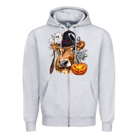 Heather Grey Boo Heifer Cow Halloween Zipper Hoodie - texasbilliewilder