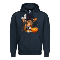 Navy Boo Heifer Cow Halloween Zipper Hoodie - texasbilliewilder