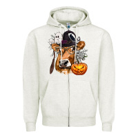 Oatmeal Heather Boo Heifer Cow Halloween Zipper Hoodie - texasbilliewilder
