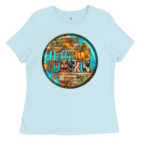 Baby Blue hello pumpkin earrings Ladies Tee - BundleAndBundleShop