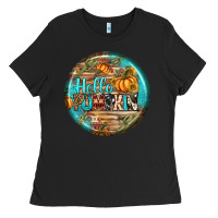 Black hello pumpkin earrings Ladies Tee - BundleAndBundleShop