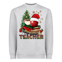 Heather Grey Teacher With Christmas Tree Heavyweight Sweatshirt - BundleAndBundleShop