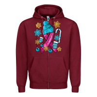 Burgundy winter breast cancer ribbon Zipper Hoodie - NancyCooperArtShop
