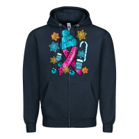 Navy winter breast cancer ribbon Zipper Hoodie - NancyCooperArtShop