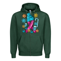 Sports Green winter breast cancer ribbon Zipper Hoodie - NancyCooperArtShop