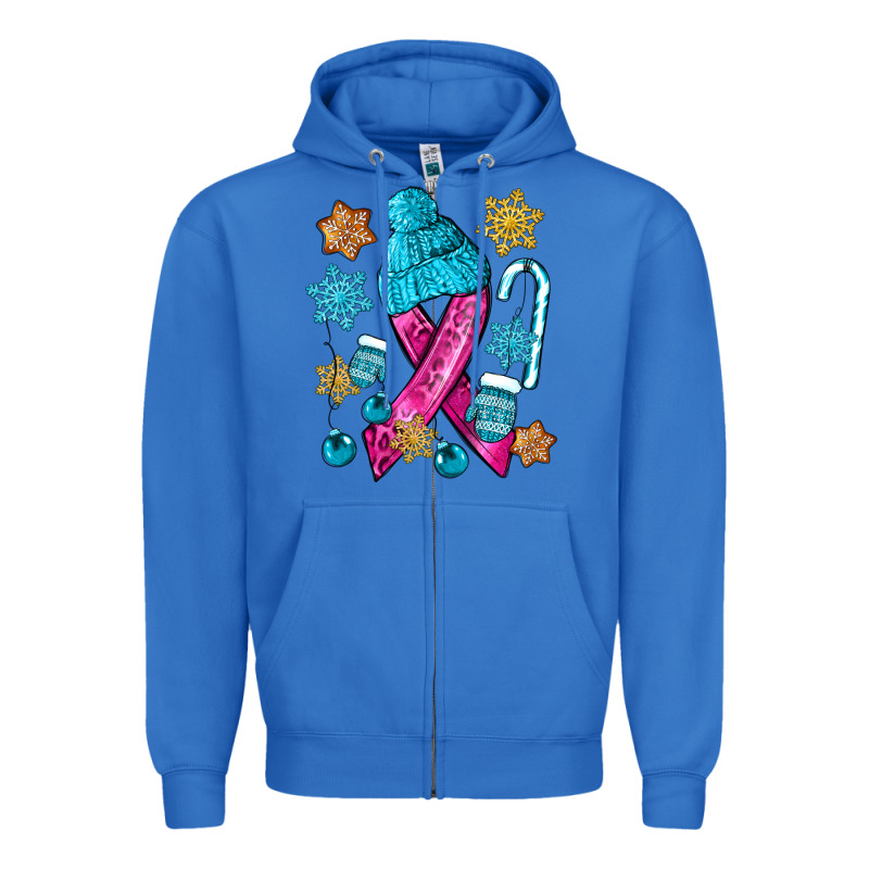 Winter Breast Cancer Ribbon Zipper Hoodie by NancyCooperArtShop | Teevron