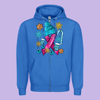 Winter Breast Cancer Ribbon Zipper Hoodie Designed By Nancycooperartshop
