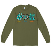 Army Green Peace Love Gemstone Long Sleeve Tee - BundleAndBundleShop
