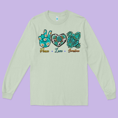 Peace Love Gemstone Long Sleeve Tee Designed By Bundleandbundleshop