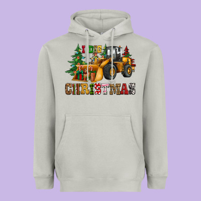 I Dig Christmas Bulldozer Heavyweight Hoodie Designed By Cowgirlartshop