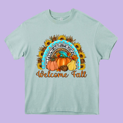 Welcome Fall Rainbow Heavy Core Tee Designed By Artiststas