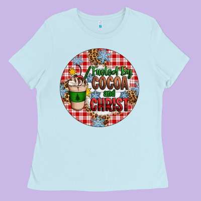 Christmas Fueled By Cocoa And Christ Ornament Ladies Tee Designed By Artiststas